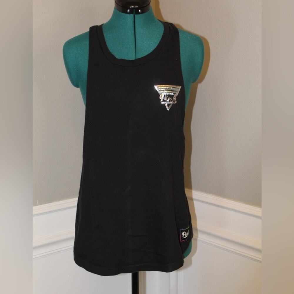 PINK Victoria’s Secret Sequin Logo Tank Top Y2K Early 2010s Style – Black Size S